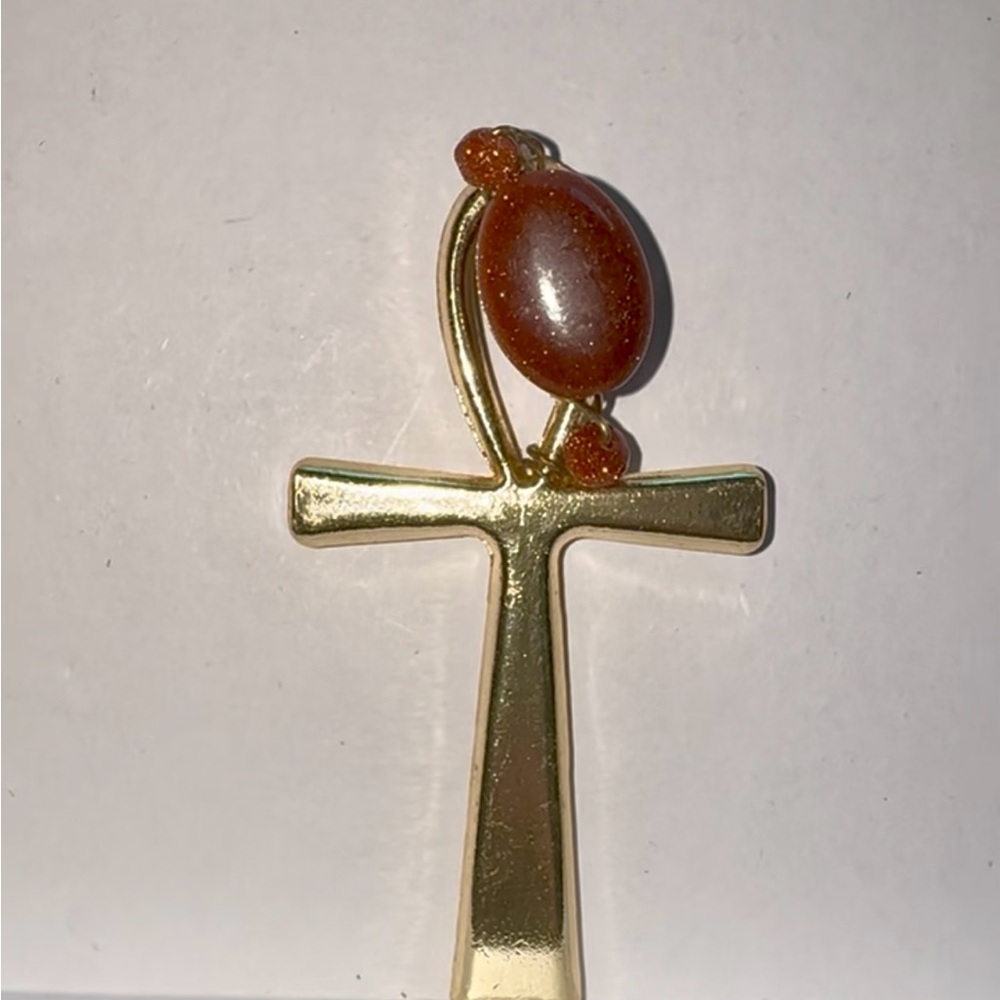 Gold Ankh Pendant with Goldstone